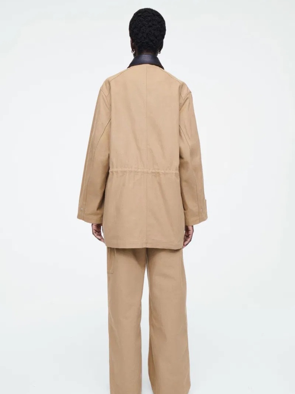 Viral COS Leather Collar Field Jacket Camel Black Size Medium - Picture 4 of 12